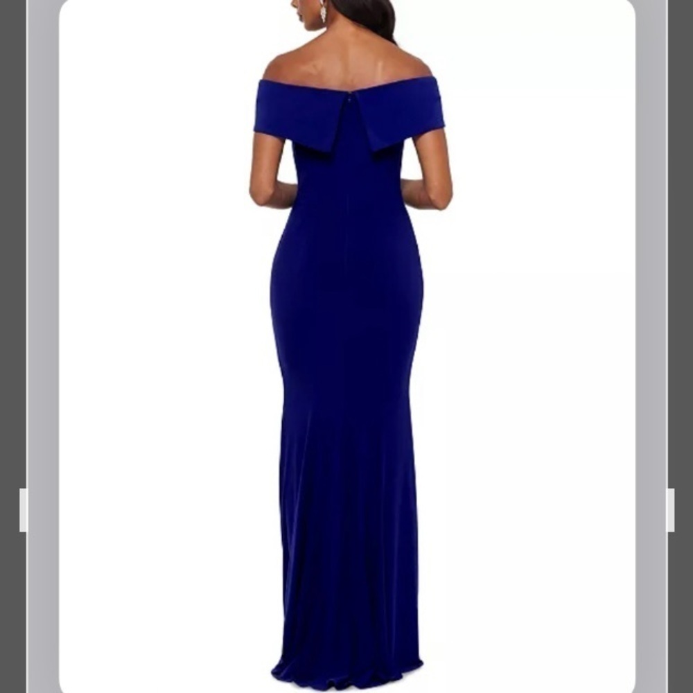 XSCAPE Petite Off-The-Shoulder Gown in Electric Blue Size 14P - Picture 2 of 9